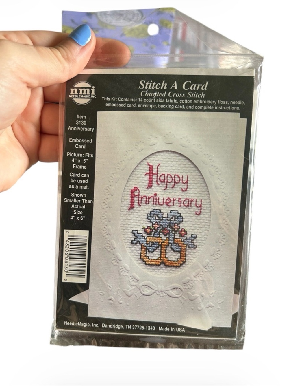 Vintage NMI Stitch-a-Card Cross-Stitch Kit – Anniversary – Complete & Unused